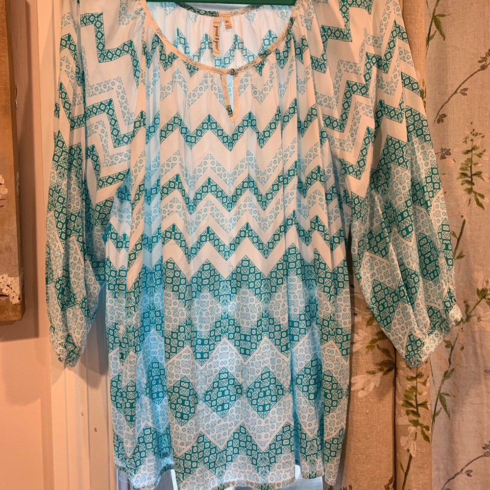 Blue and white tunic blouse